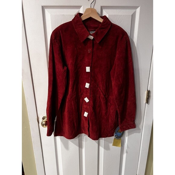 Jessica Holbrook Jacket M Shacket Suede Leather Red Washable boho festival New - Picture 11 of 11